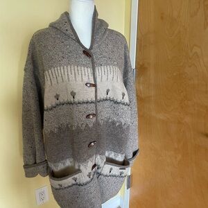 Giesswein Gray/Cream Hooded Cardigan - Austria Vintage Wool - lined shoulder